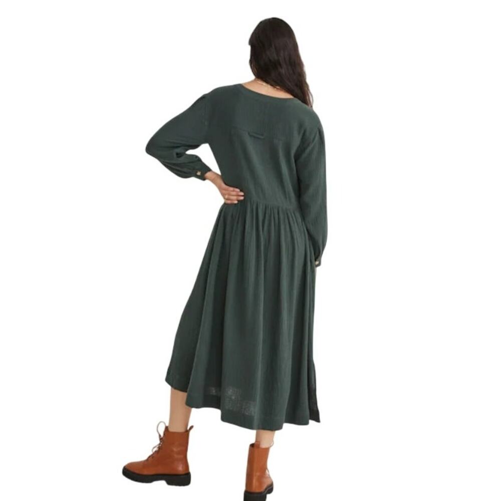 Madewell Women's Lightspun Button Front Midi Dress Dark Palm Size 10 Gauze 90's - Picture 2 of 6